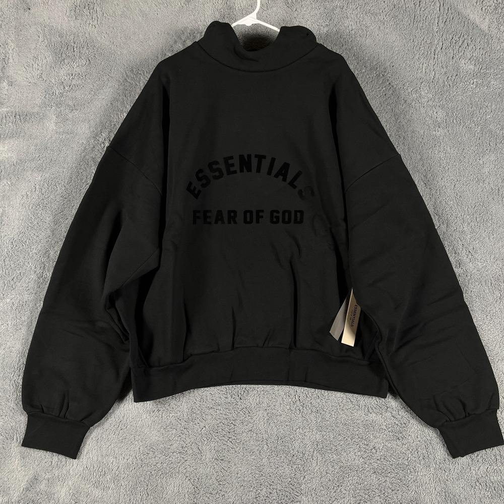 New Fear of God Essentials Hoodie Jet Black Mens XL Pullover Heavyweight